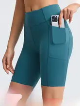 ポケット付きハイウエストヨガショートパンツ【ストレッチ性・無痕・フィットネス・ランニング・サイクリング用】