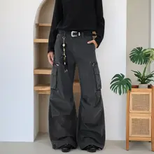 ヴィンテージ風多ポケット皺加工カーゴパンツ【ユニセックス・ゆったりシルエット・ウォッシュ加工】