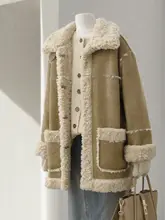 カキ色のムートンコート【レトロな高級感・厚手・保温性・羊毛】