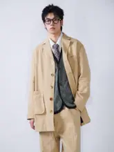 粗いテクスチャーのコットンカジュアルジャケット【ポケット付き・ビンテージスタイル・中丈】