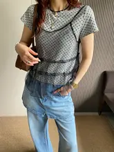 網状シフォンキャミソールとドット柄Tシャツ【夏用・スウィートスタイル】（セットアップ対応）