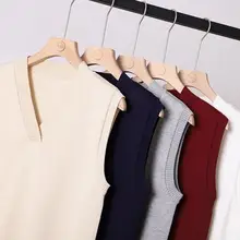 Vネックノースリーブニットセーター【無地・カジュアル・女性用】