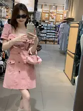 カジュアルなデニム短袖ワンピース【ウエストシェイプ・かわいいデザイン・夏用】