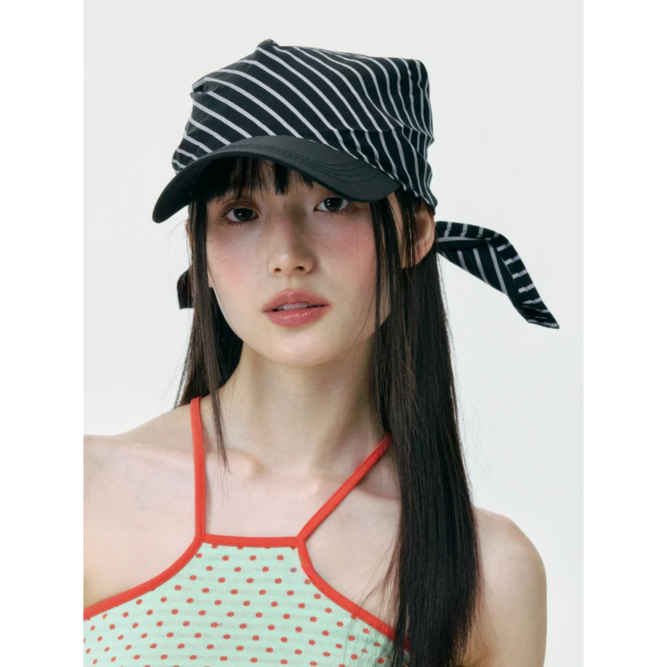 小顔効果抜群のストライプバンダナキャップ【夏用・日焼け防止・ソフトピーク】