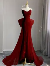 レースケーキドレス【エレガント・ワインレッド・マーメイド・結婚式・長袖・トレイン】（セットア  ップ対応）