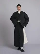 自然系デザインの美しいメリノウール編み粗糸フリンジロングスカート