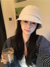 日本の花の通気性のあるコットンとリネンのバケットハット