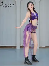 ラメ付きフリンジダンス衣装【ベリーダンス・網状ウエストバンド・インディアンダンス  対応】（セットアップ対応）