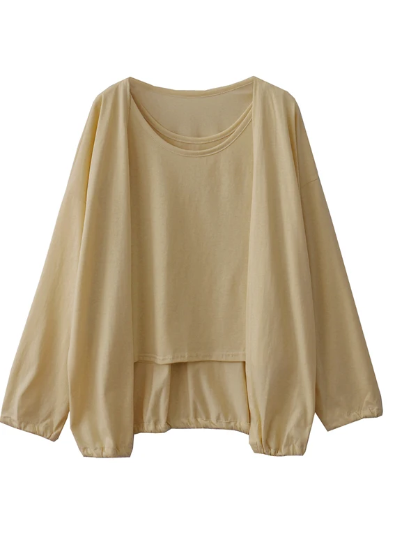 感のある丸首タンクトップと薄手カーディガンセット：レトロ風ゆったりスタイルのオールインワンレディース