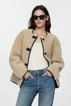 環境に優しいフェイクファーのショートジャケット【リバーシブルデザイン・冬用】