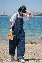 レトロなワイドレッグサロペット【男女兼用・ゆったりシルエット・カジュアルデザイン】（セットアップ対応）