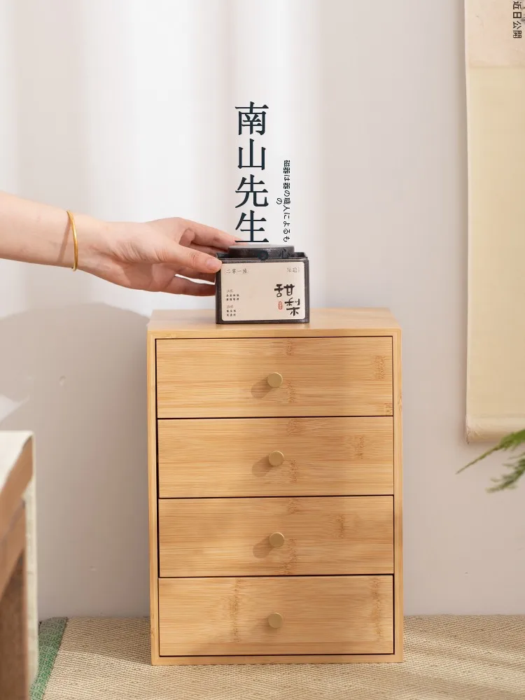 木製四段茶具収納ラック：中式デザインが提供するテーブル用の収納効率