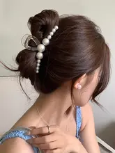 パールとビジューのクロスデザイン大型シャーククリップ【上品なヘアアクセサリー】