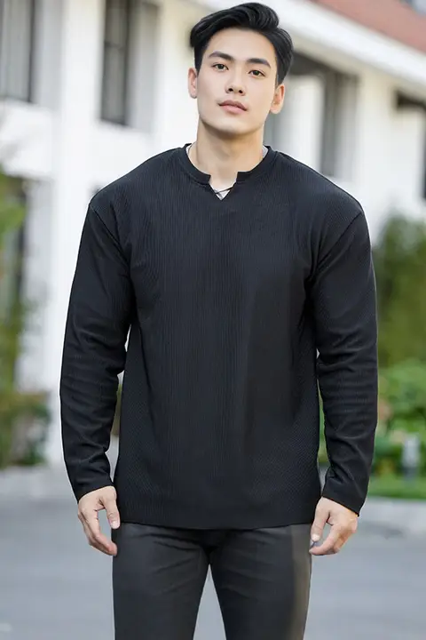 メンズ 秋用 ラウンドネック スポーツ長袖Tシャツ【280gストレッチ素材・トレーニング用・パッド付き】