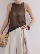 優雅なデザインのノースリーブ透かし編みニットトップス【アイボリー・夏用】