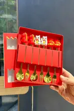 可愛いカートゥーンデザインのカトラリーセット【お祝い用・ライオンと招き猫デザイン・ギフトボックス入り】