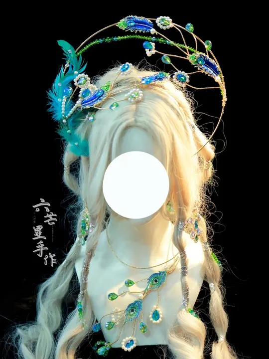 孔雀の羽をあしらった六芒星デザインのネックレス【漢服用・新婦アクセサリー・ロリータスタイル】