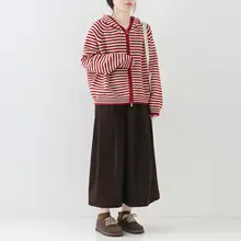 秋季向けストライプデザインのフード付きジップカーディガン【極上の柔らかさ】