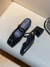 華やかなデザインのハーフトゥサンダル【シルバー・太ヒール・夏用】