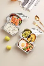 onlycook カートゥーンウサギデザイン 子供用スチール食器プレート【304食品グレード・仕切り付き】
