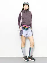 防水加工ダブルカラー メッシュライニングフード付きショートベスト【女性用・アウトドア・ハイキング・キャンプ】
