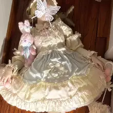 かわいらしいブルーピンクロリータワンピース【ショート丈・フリフリデザイン・学生向け】