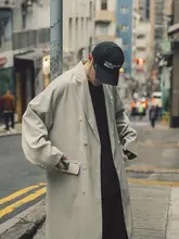 トレンチコート メンズ ロング丈 ドレープ ルーズ 上品 着回し ストリート 秋