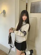 アイスクリームとクジラのデザインJK制服風 Vネック長袖ニット【シンプル・カジュアル】