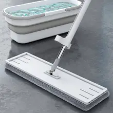 手洗い不要のフラットモップ【家用・便利な掃除用品・バケツ付き】