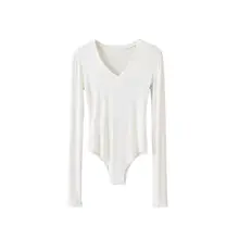 スリムフィットVネックロンパース【長袖・女性用・スタイリッシュデザイン】（セットアップ対応）