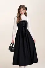 Kroche 50%ウール ボウノットベルベットキャミソールロングドレス