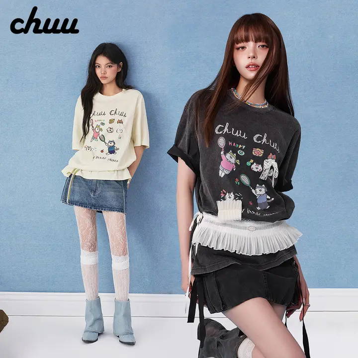 カートゥーンロゴTシャツ【レースリボン付き・夏用・短袖】