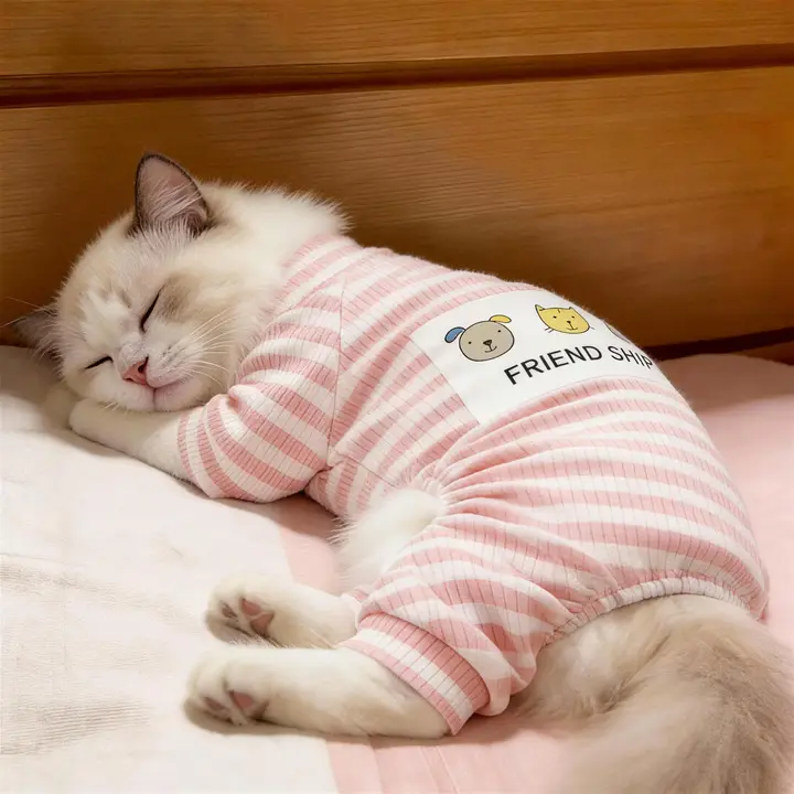 猫用ウェア【春秋向け・ストライプ・防毛対策】（セットアップ対応）