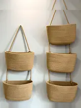 壁掛け収納バスケット【3段式・編み込みデザイン・環境に優しい手作り】